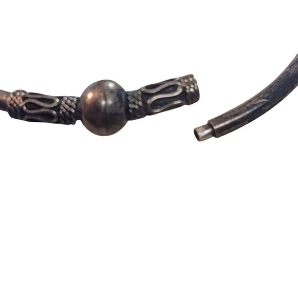 Vintage Balinese Sterling Silver Metal Bali Bangle Bracelet Filigree Bead - Picture 7 of 9